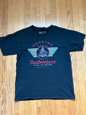 Budweiser Black T-Shirt with Red and White Graphic